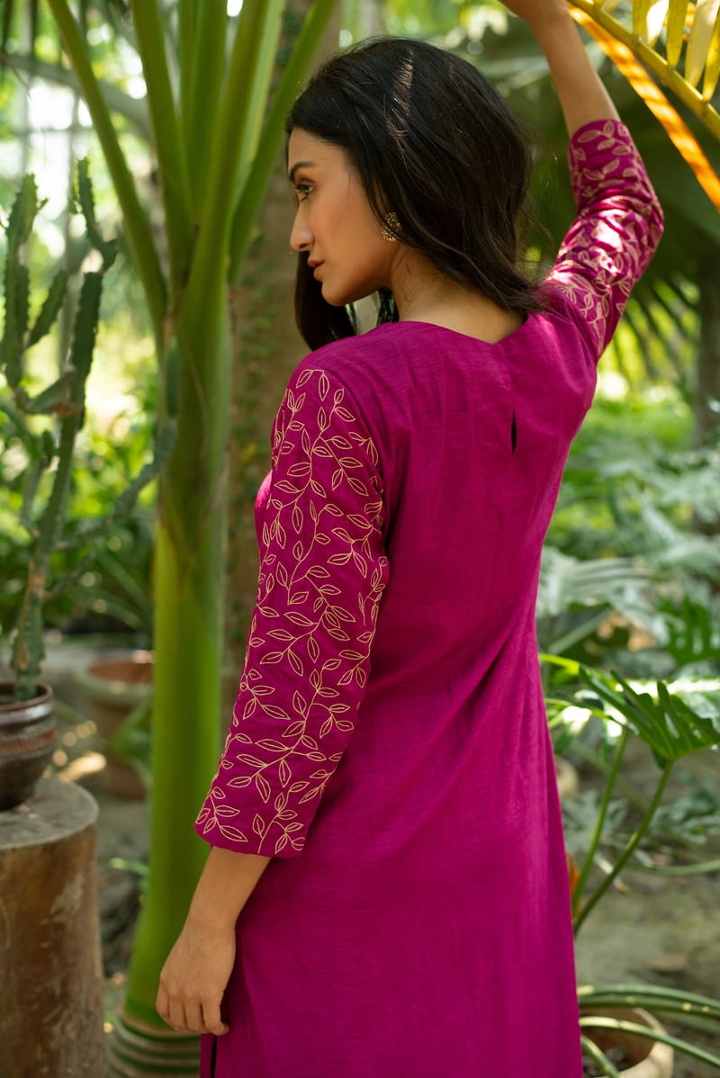 Pink A-Line Embroidered Kurta Set With Palazzo And Dupatta