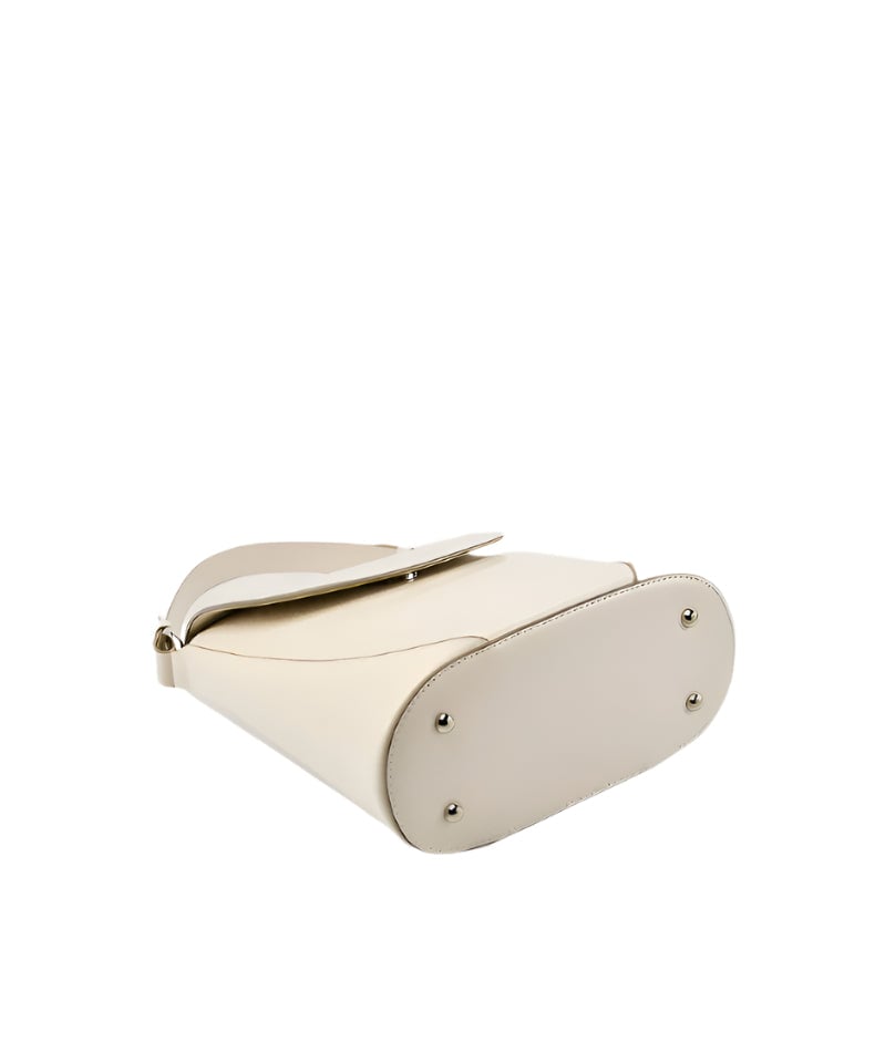 Vienna Ladies Leather Structured Bucket Bag Ivory