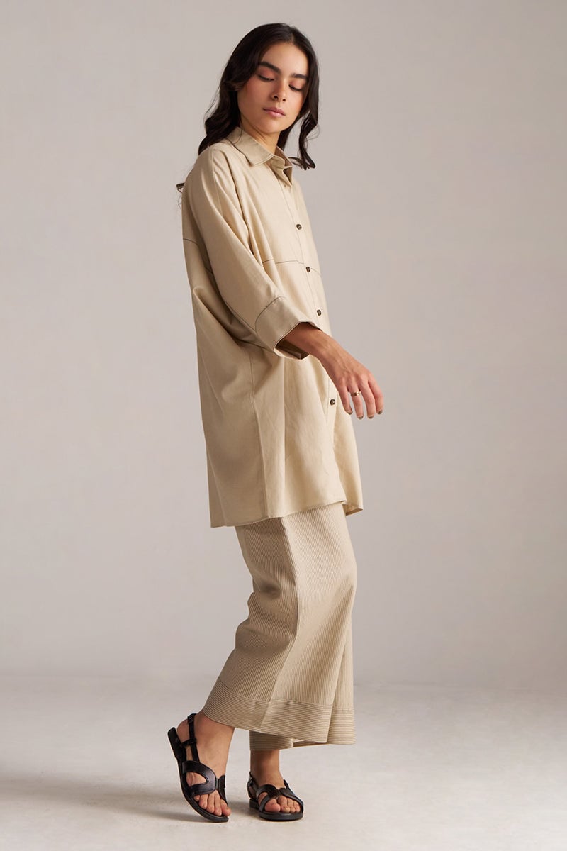 Brown Rice Oversized Shirt and Wide-Leg Pants Co-ord Set