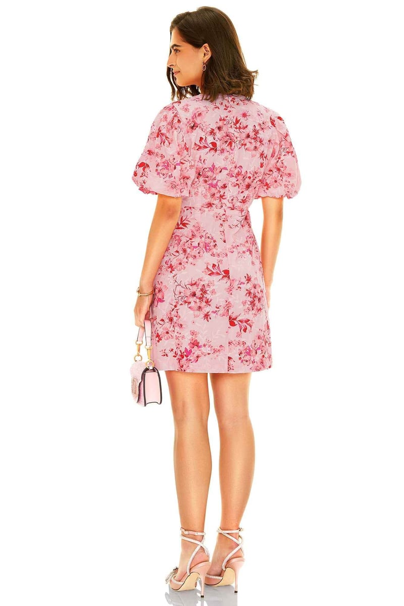 Pink Floral Puff Sleeve Fit and Flare Mini Dress