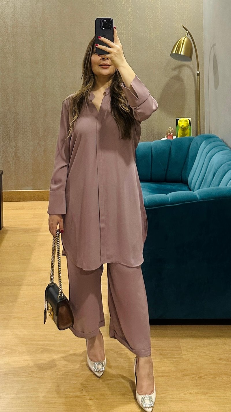 Lilac Royal Georgette Shirt and Wide-Leg Co-ord Set