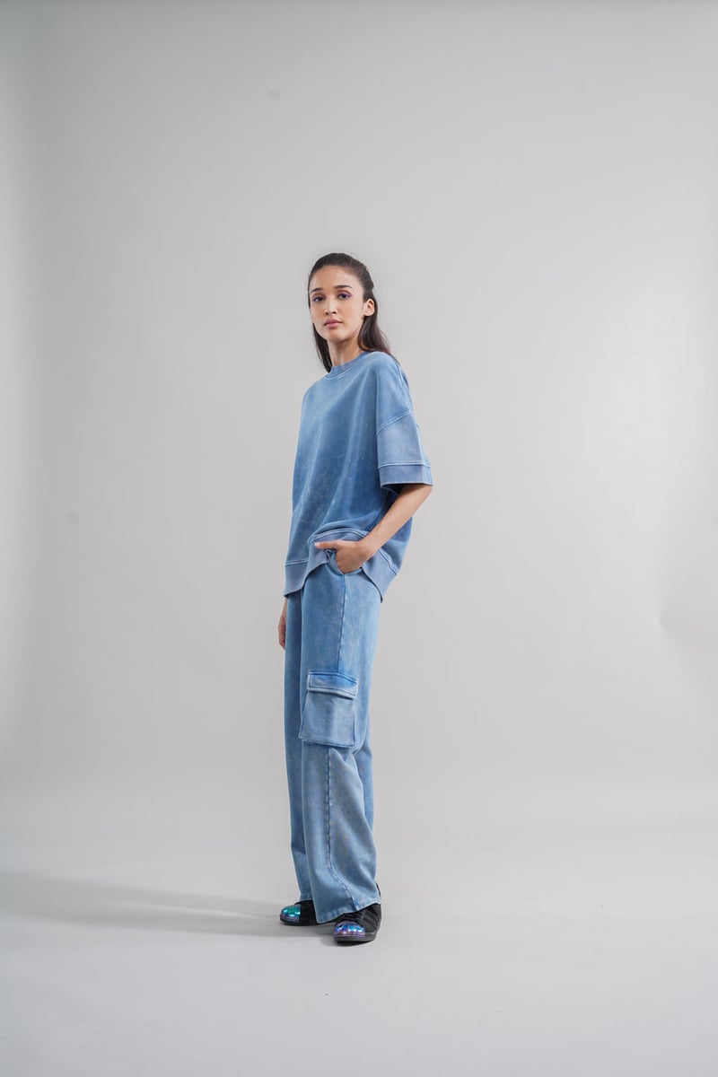 Washed Blue Cotton Terry Oversized Sweatshirt
