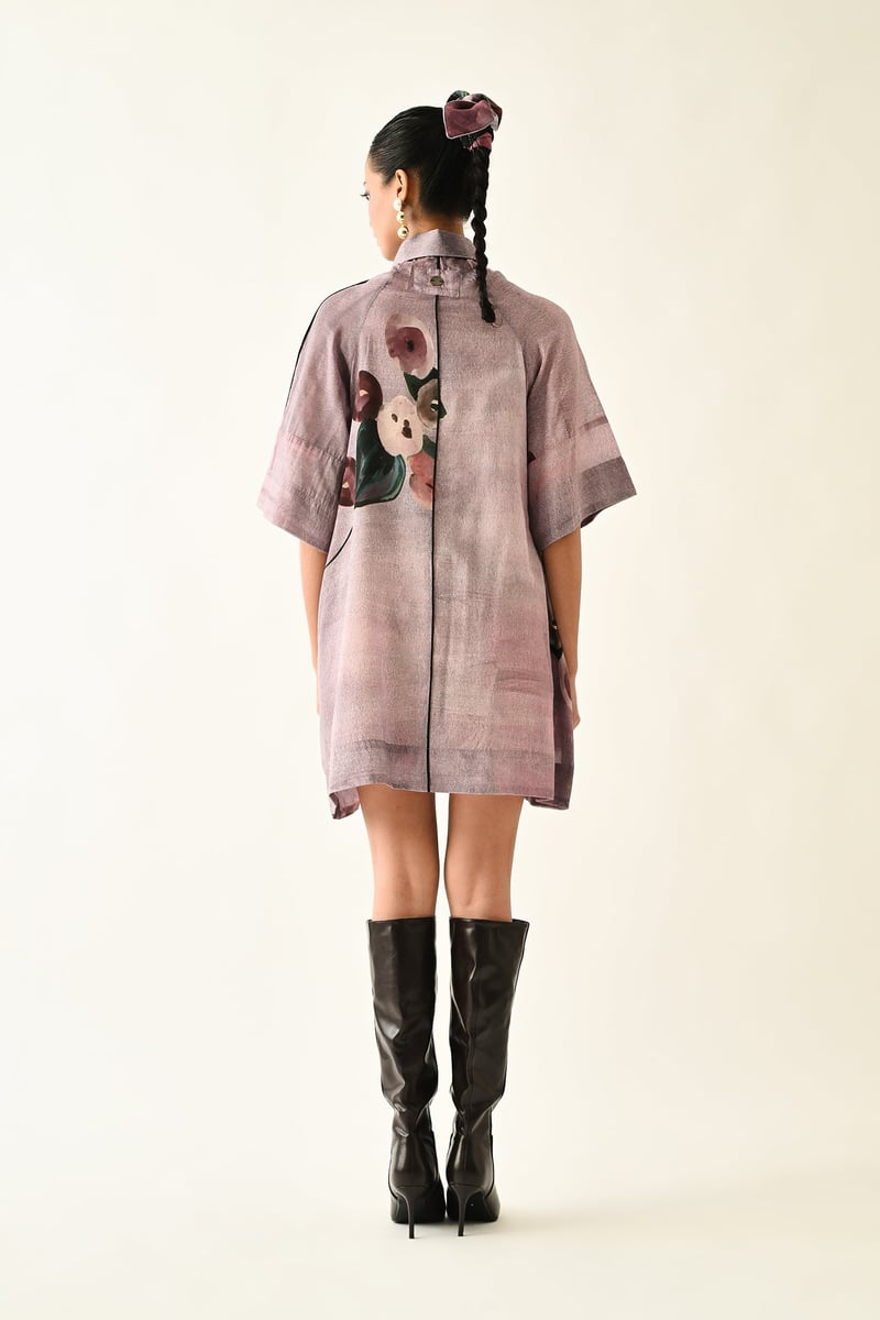 Lilac Abstract Print Mini Shirt Dress