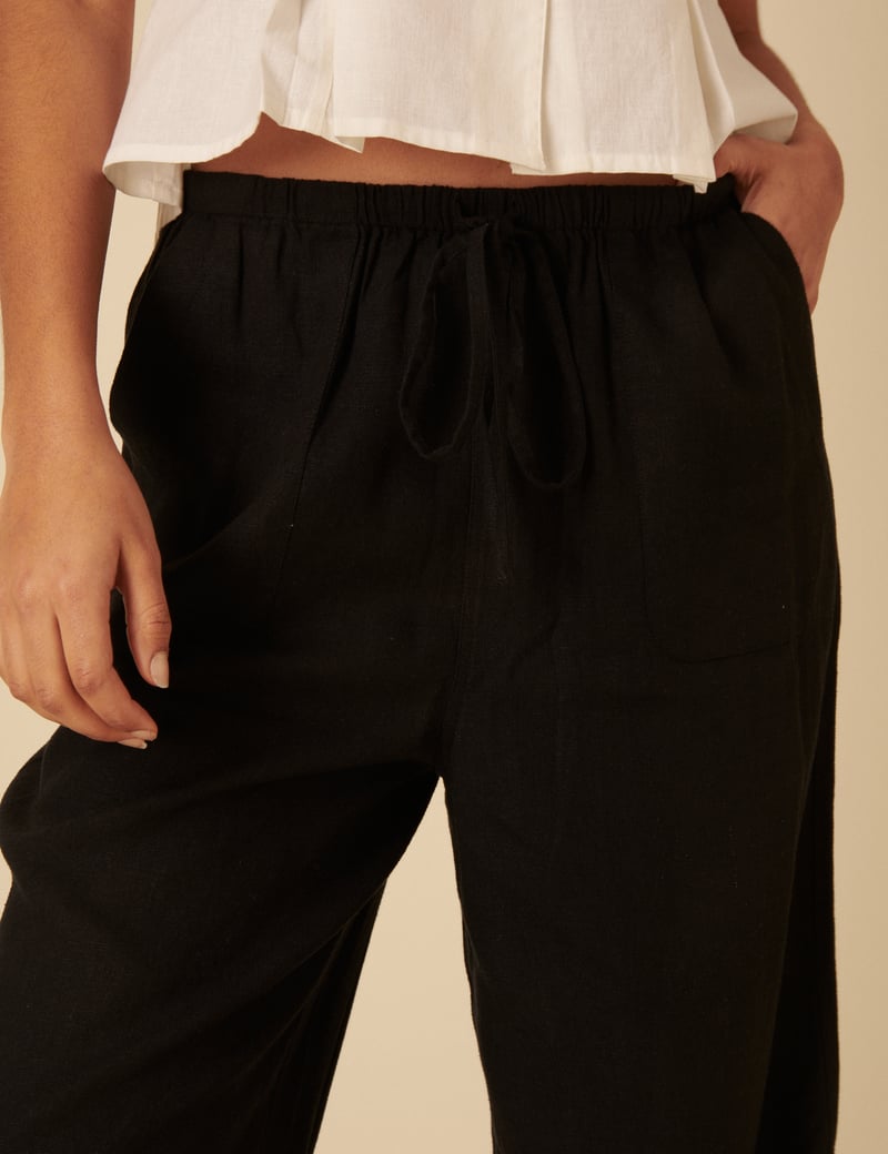 Black Wide-Leg Drawstring Trousers