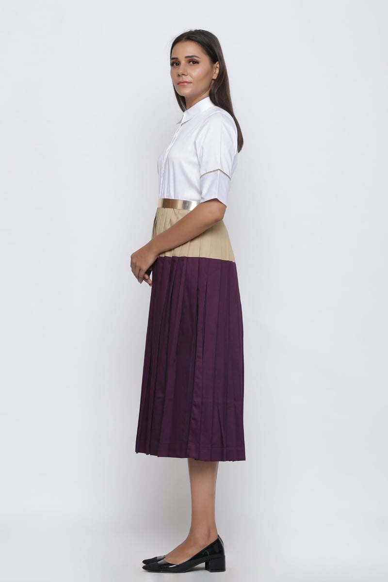 Colorblock Pleated Midi Shirt Dress