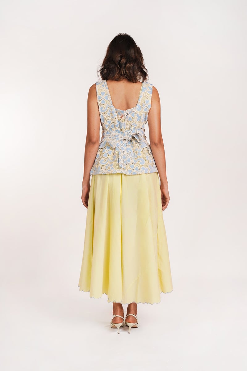Yellow and Blue Floral Mesh Bodice Maxi Dress Set