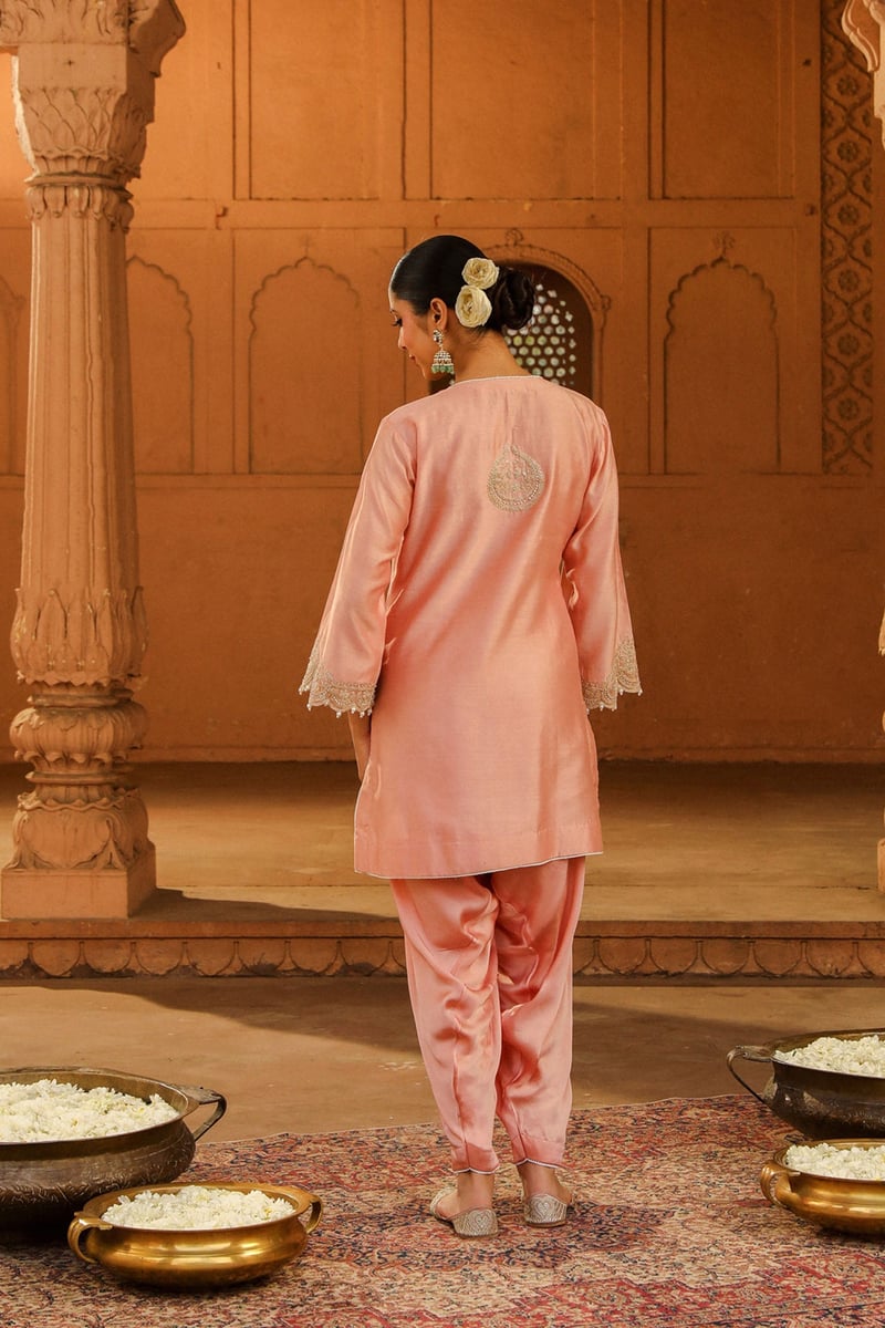 Off Rose Chanderi Embroidered Kurta and Salwar Set