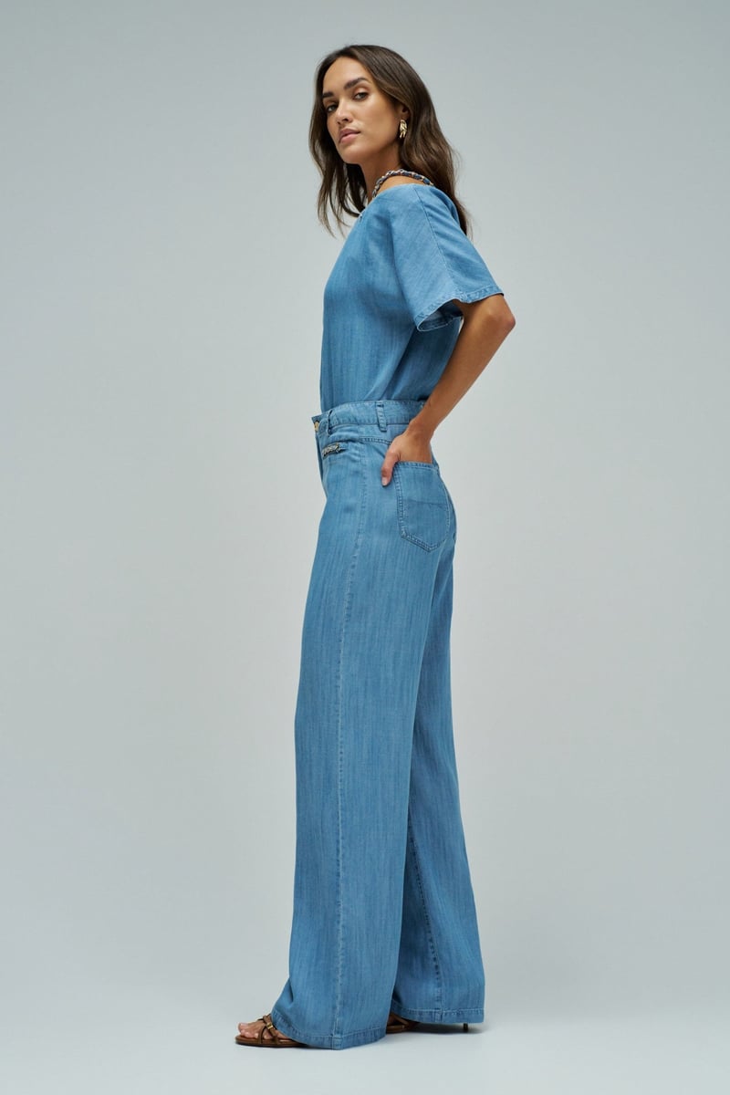 Light Wash High-Rise Wide-Leg Lyocell Jeans