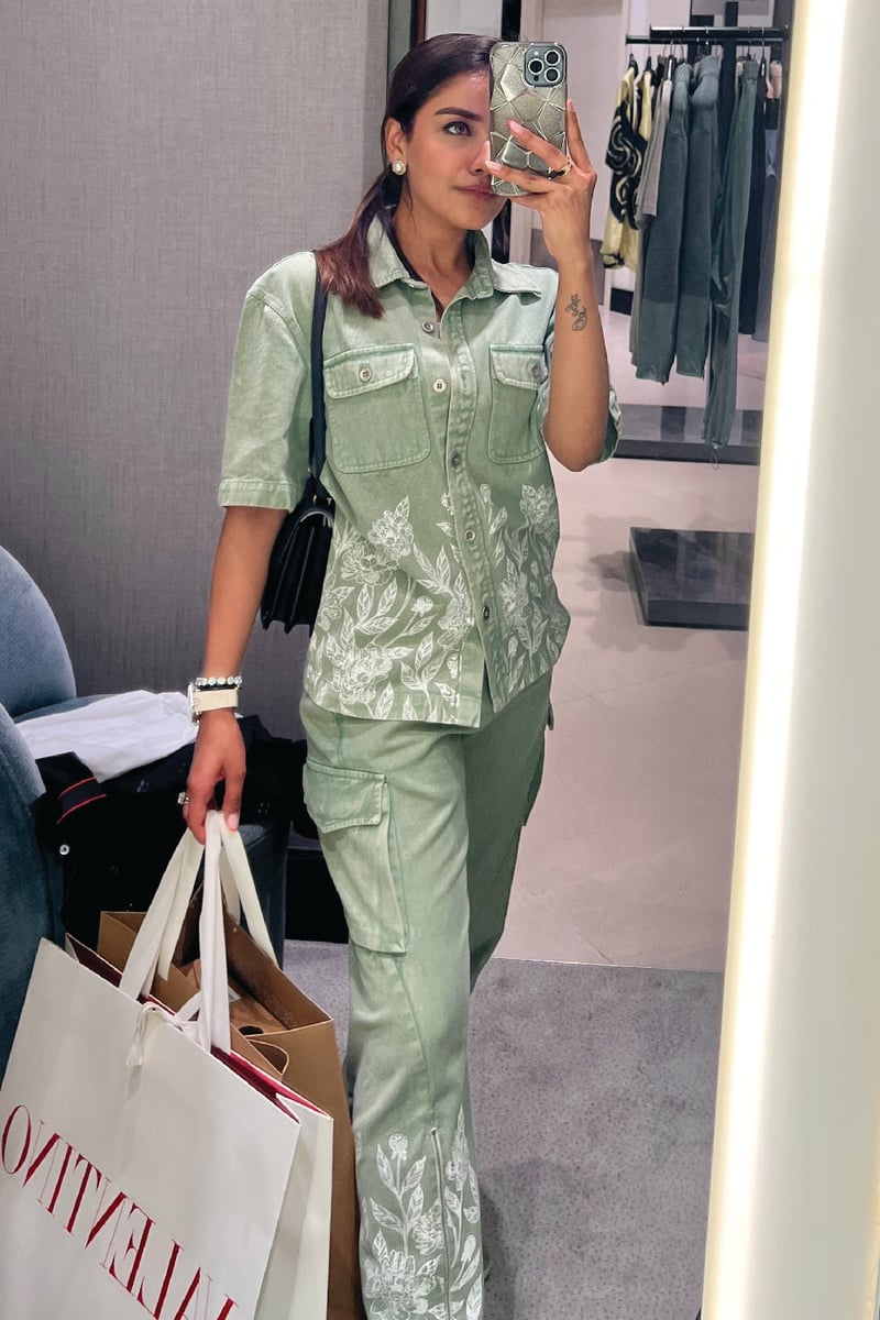 Green Cotton Twill Shirt and Cargo Pants Co-ord Set