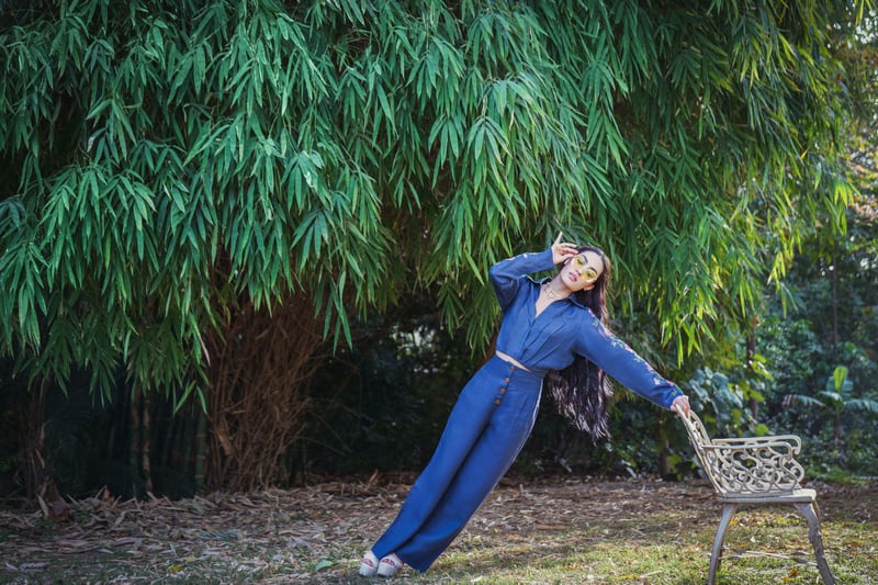 Navy Blue High-Rise Linen Flared Trousers