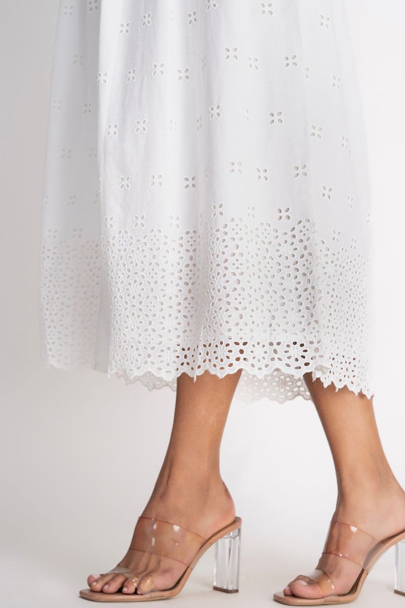White Schiffli Cutwork Maxi Shirt Dress