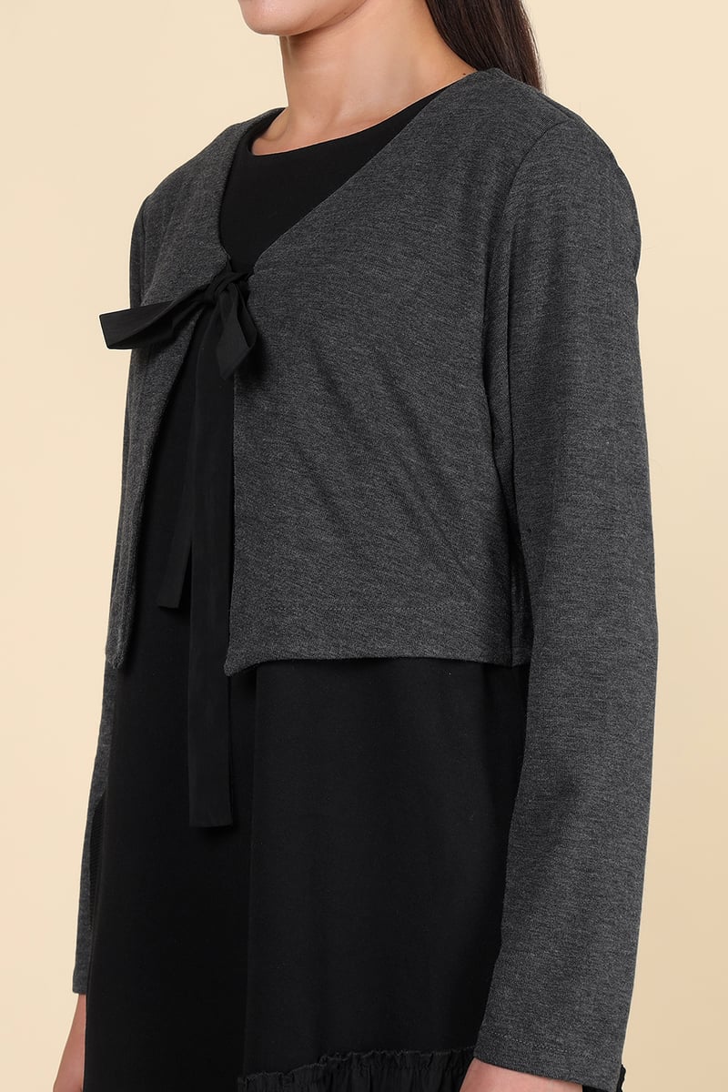 Black and Grey Layered-Look V-Neck Maxi Dress