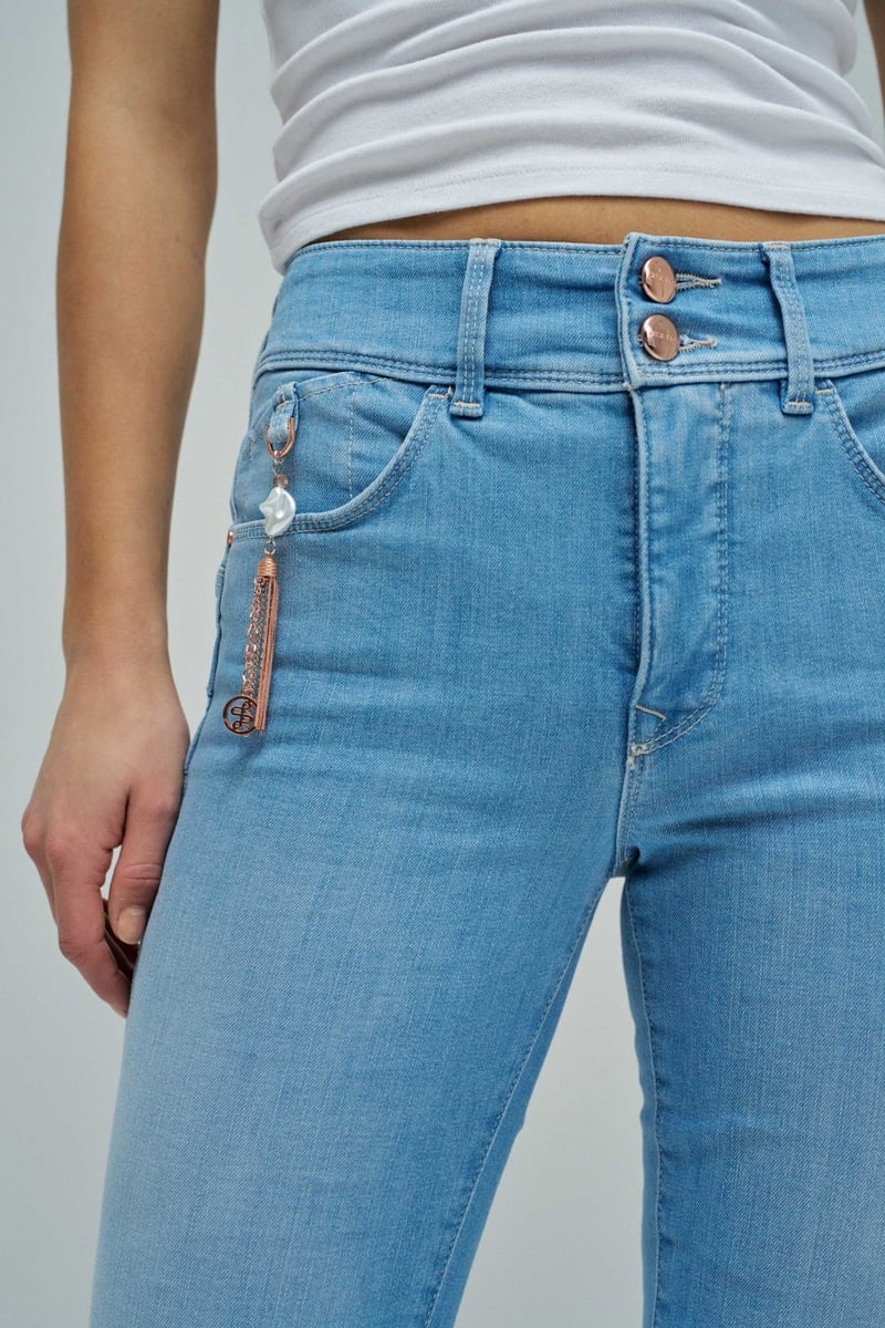 Light Wash Mid-Rise Bootcut Jeans with Double Button