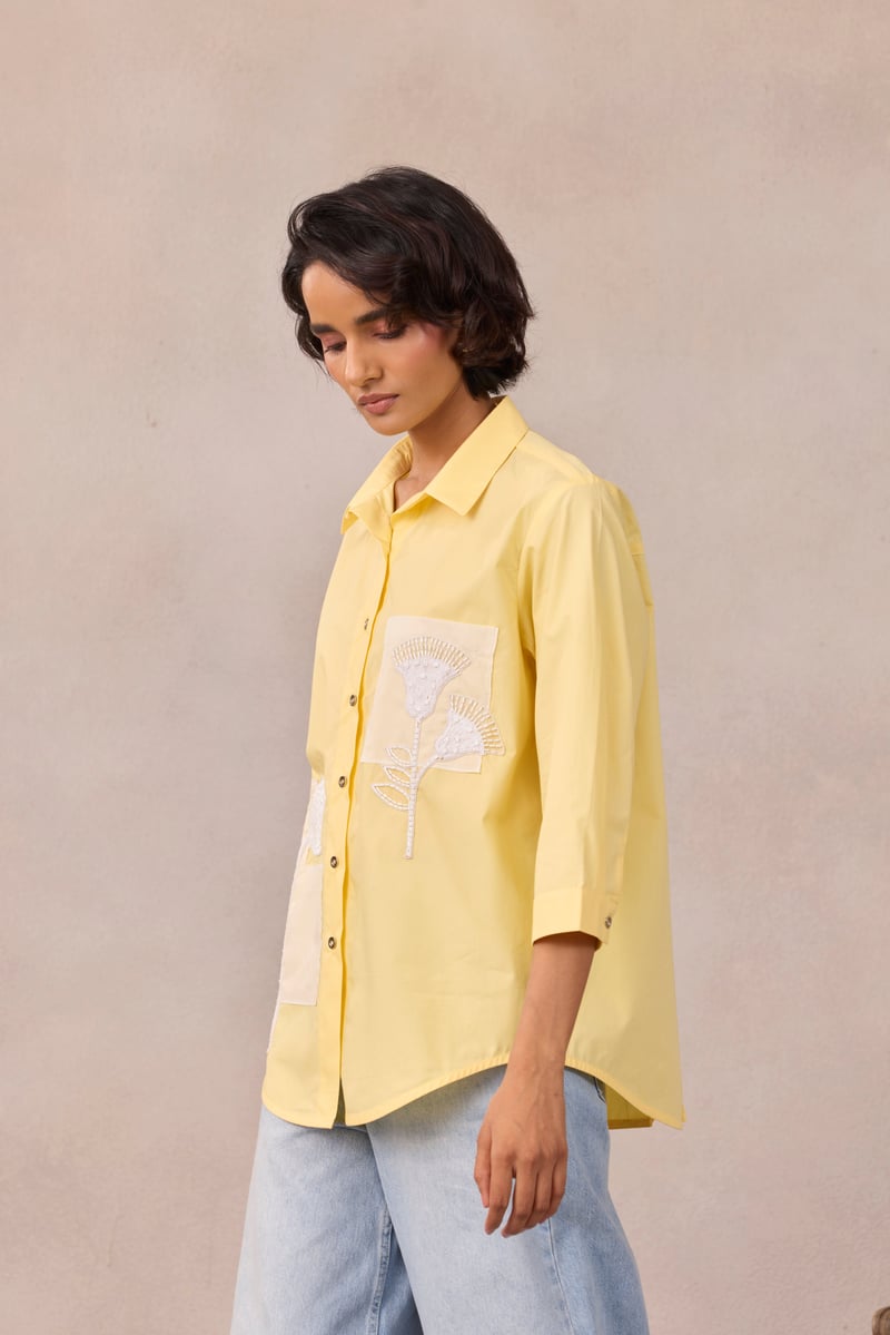 Lemon Sorbet Cotton Poplin Applique Shirt