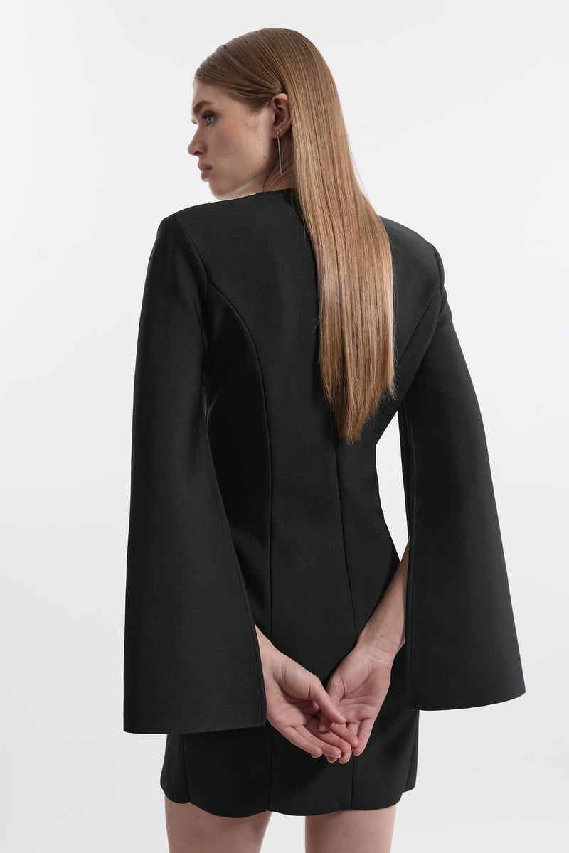 Black Embellished Cape Sleeve Bodycon Mini Dress