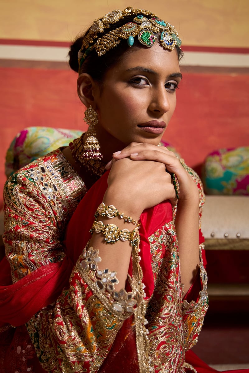 Red Paisley Embroidered Kurta Set with Dupatta