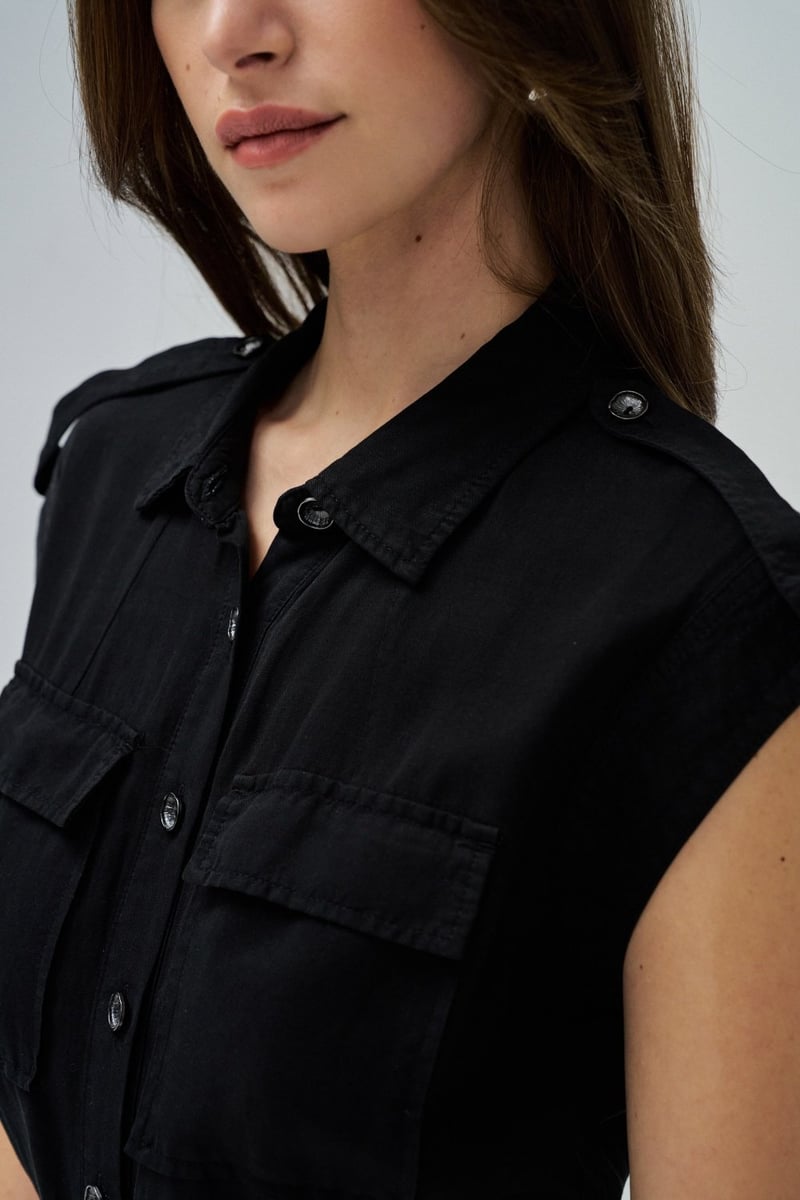 Black Belted Utility Jumpsuit with Button Front