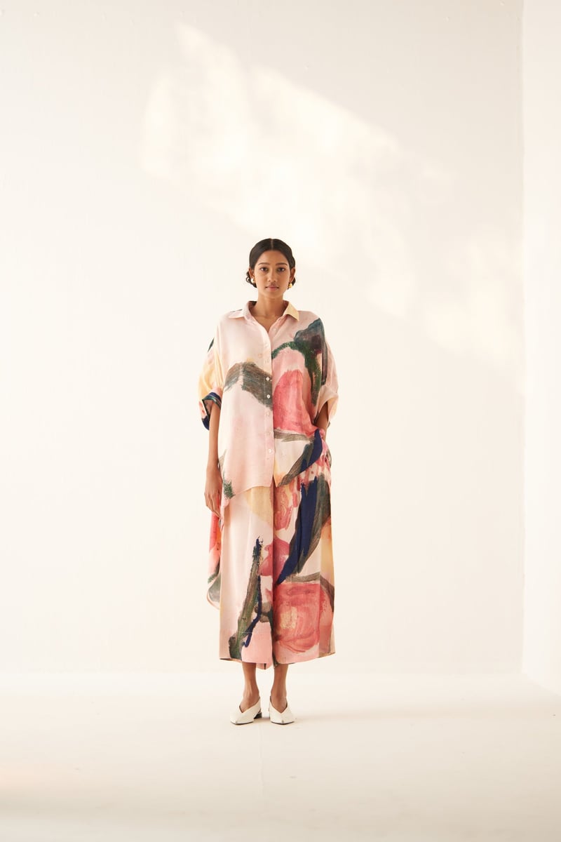 Off-White Abstract Print Cotton Crepe Culottes