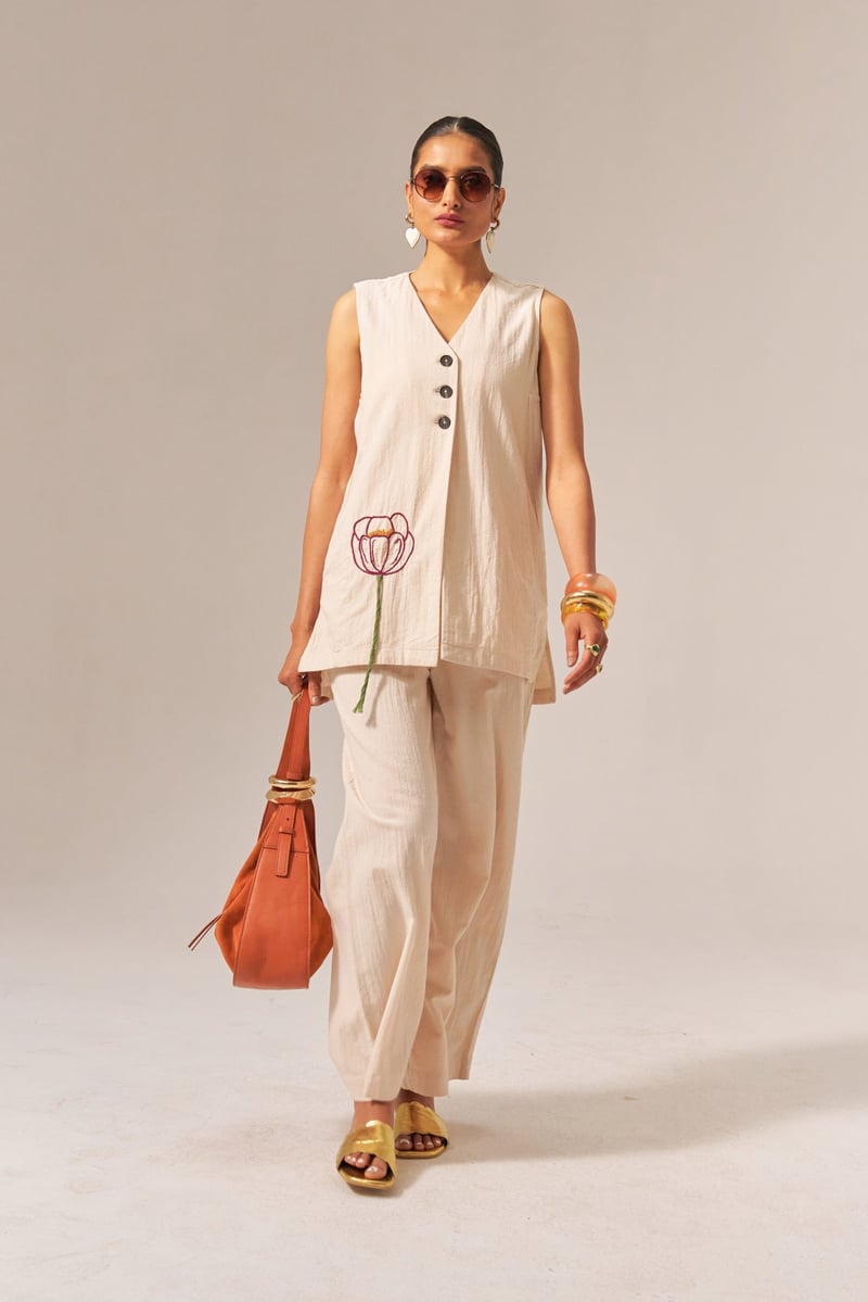Cream Kala Cotton Button-Front Co-ord Set