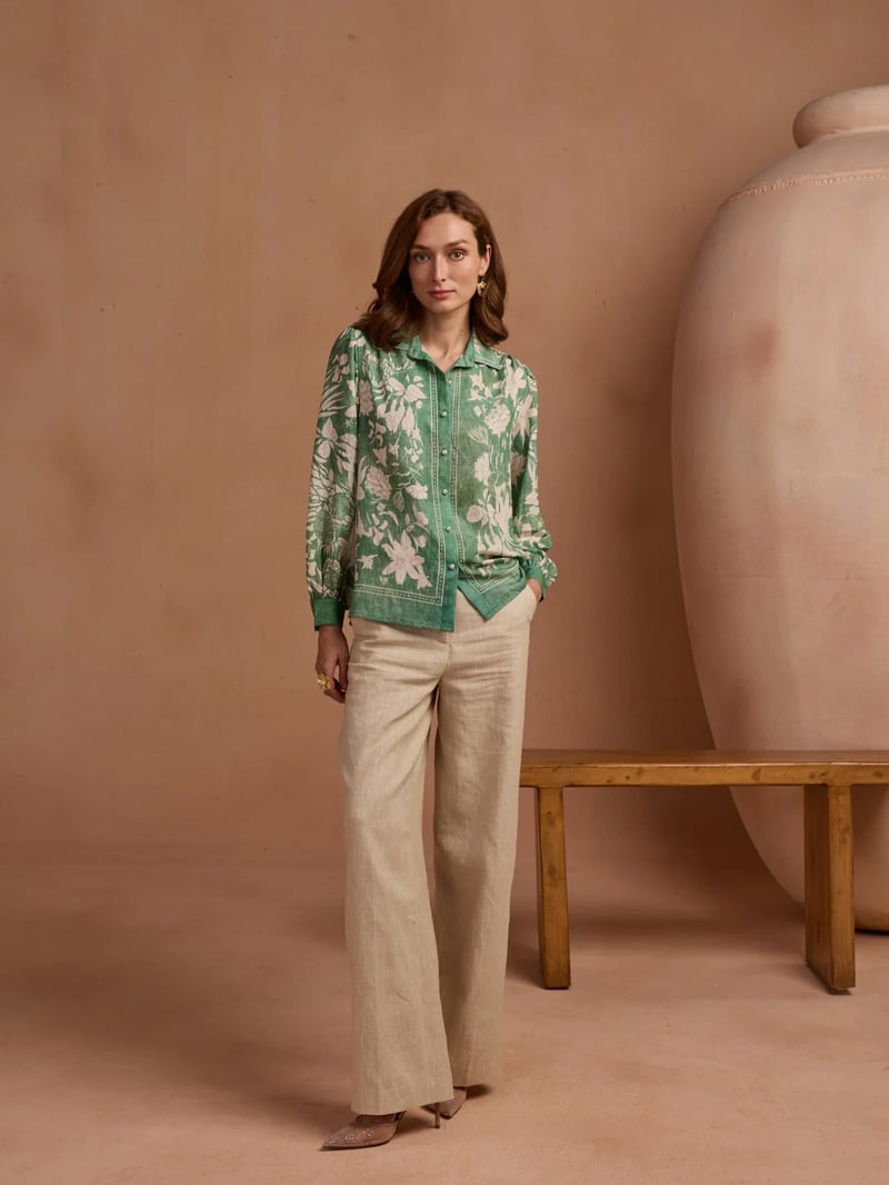 Green Floral Printed Button-Down Shirt
