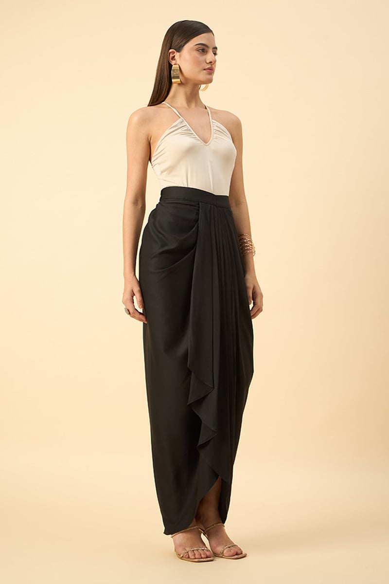 Black Waterfall Drape Maxi Skirt