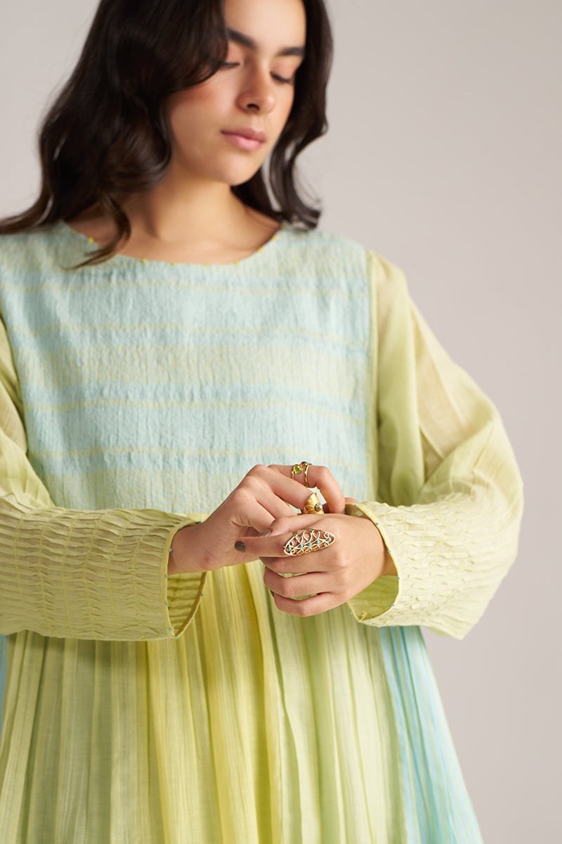 Pastel Colorblocked A-Line Top Co-ord Set with Wide-Leg Pants