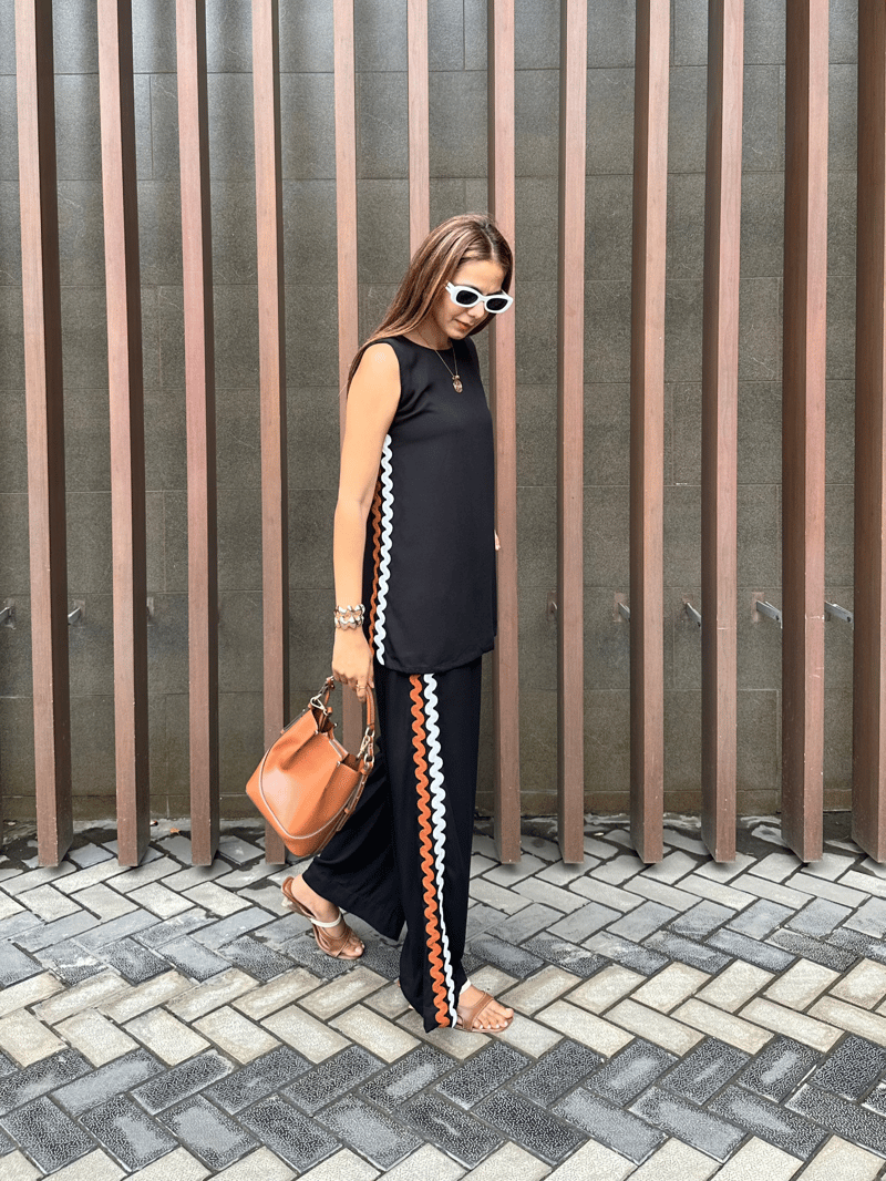 Navy Sleeveless Top and Wide-Leg Trousers Co-ord Set