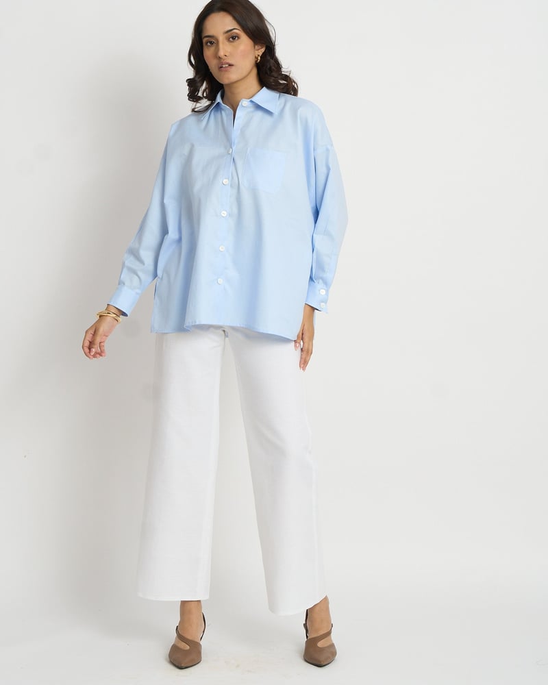 Sky Blue Oversized Cotton Button-Down Shirt