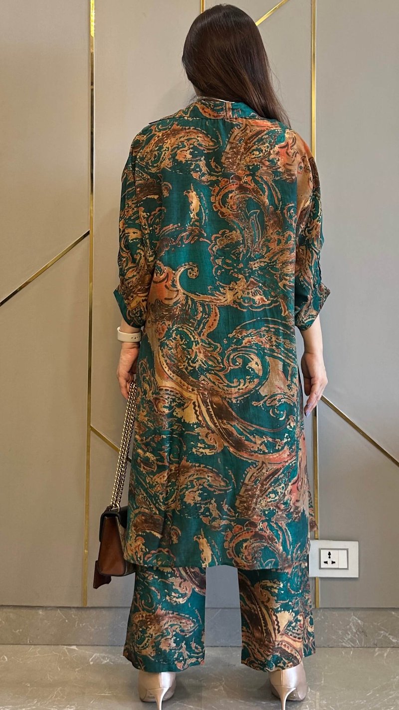 Green Abstract Printed Muslin Co-ord Set
