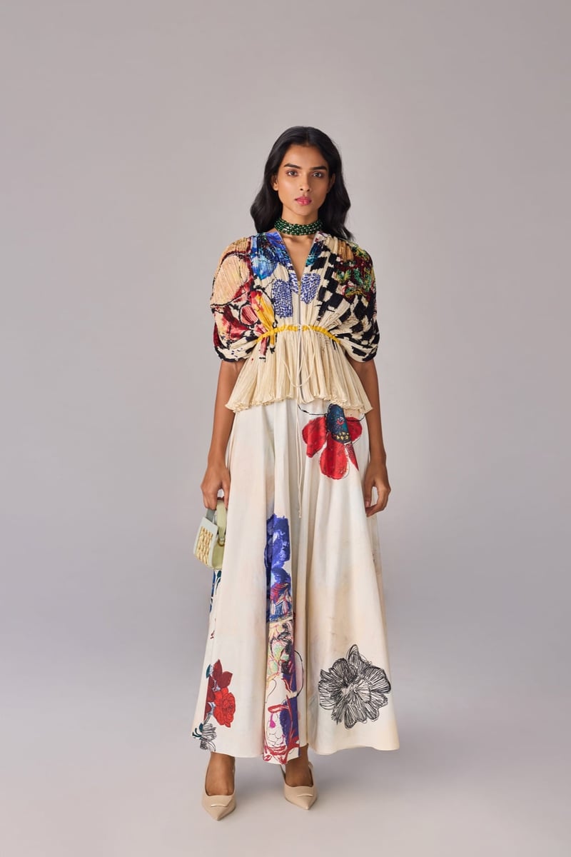 Ivory Multicolor Printed Blouse and Maxi Skirt Co-ord Set — Saaksha and Kinni