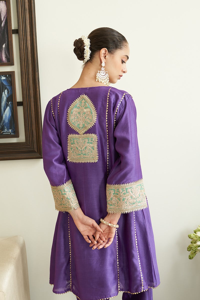 Deep Purple Chanderi Silk Embroidered Kurta Set