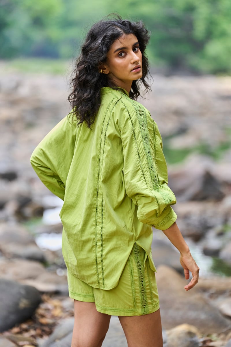 Lime Lace Insert Shorts with Side Pockets
