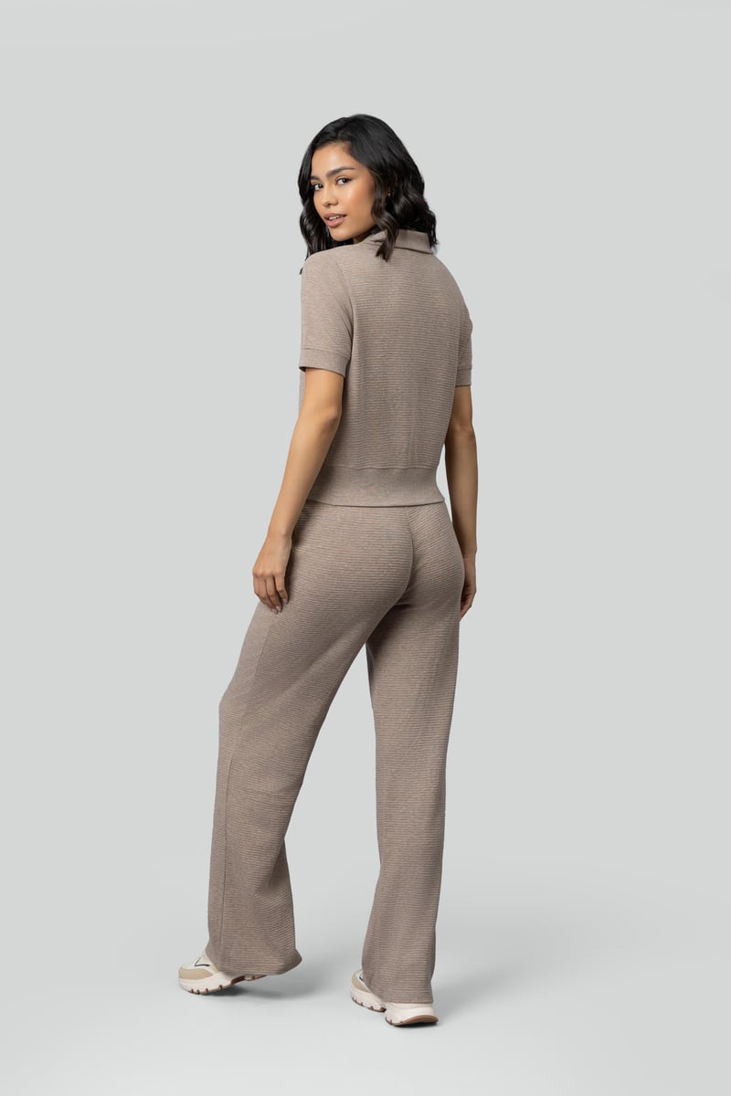 Beige Ottoman Rib Flared Lounge Pants