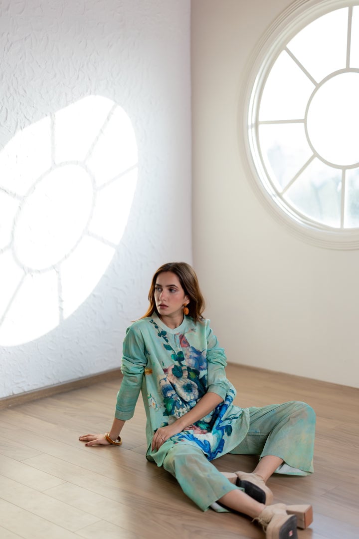 Aqua Green Printed Shirt and Pant Co-ord Set