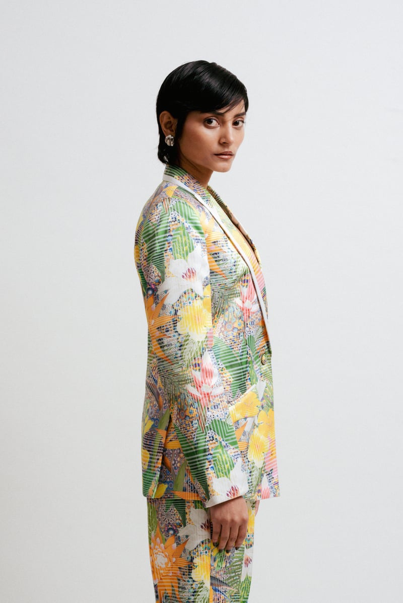 Multicolor Digital Print Tailored Jacket with Peak Lapels
