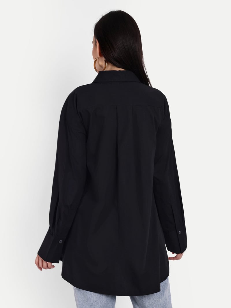 Black Oversized Embroidered Button-Down Shirt