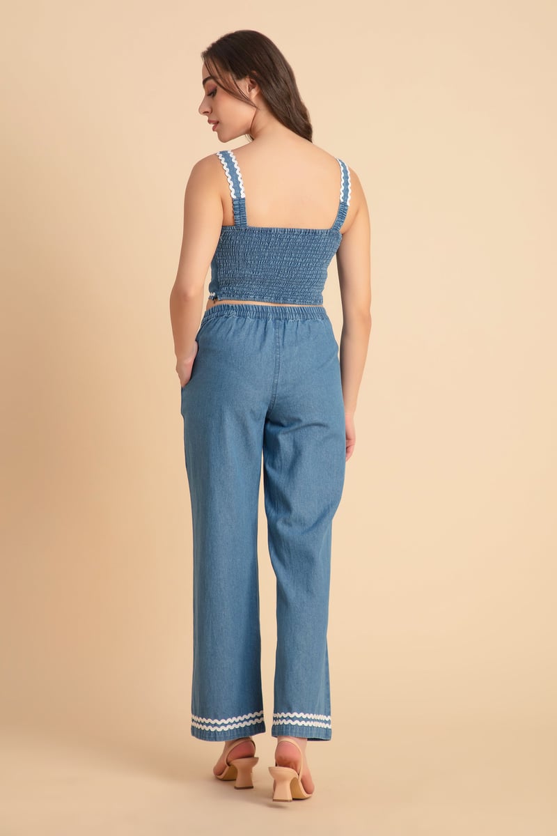 Blue Denim 3-Piece Co-ord Set with Bustier and Jacket