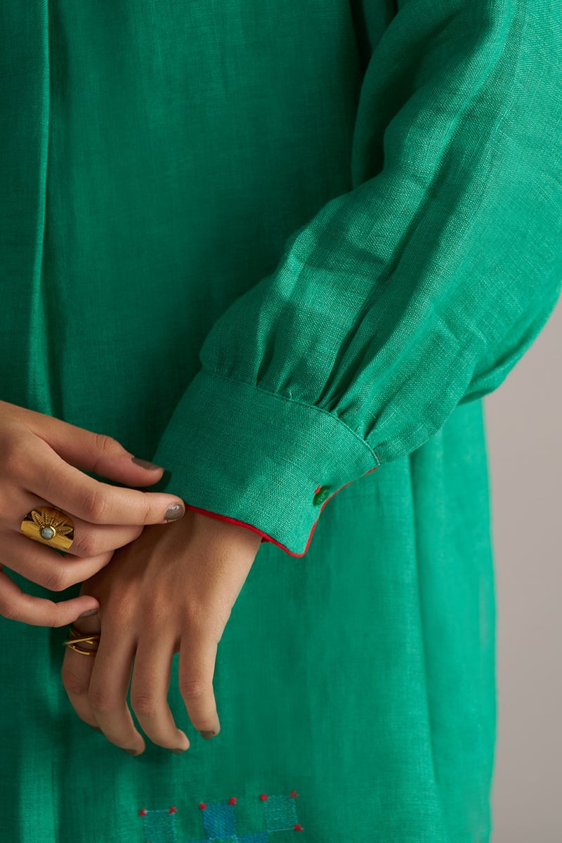 Simply Green Linen Kurta and Wide-Leg Pants Co-ord Set