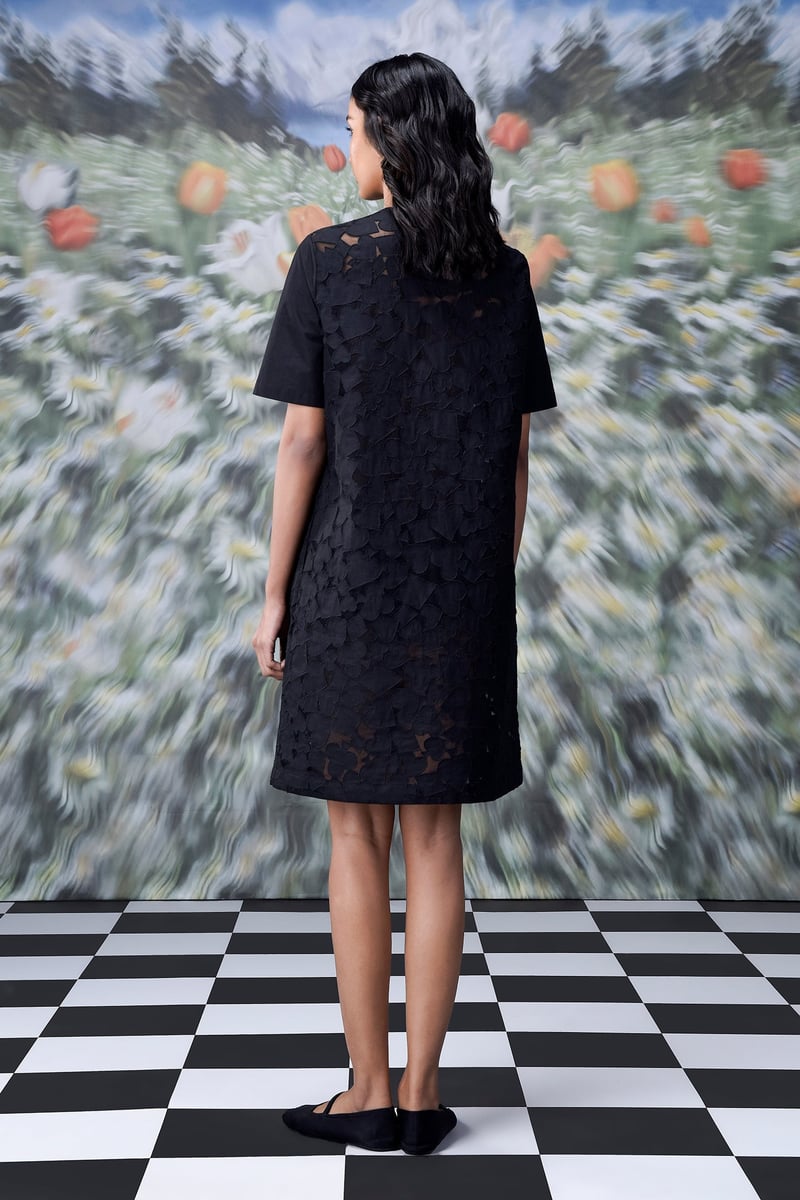 Black Cutwork Applique Shift Dress
