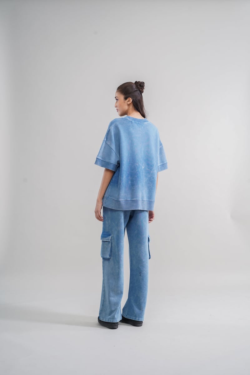 Washed Blue Cotton Terry Oversized Sweatshirt