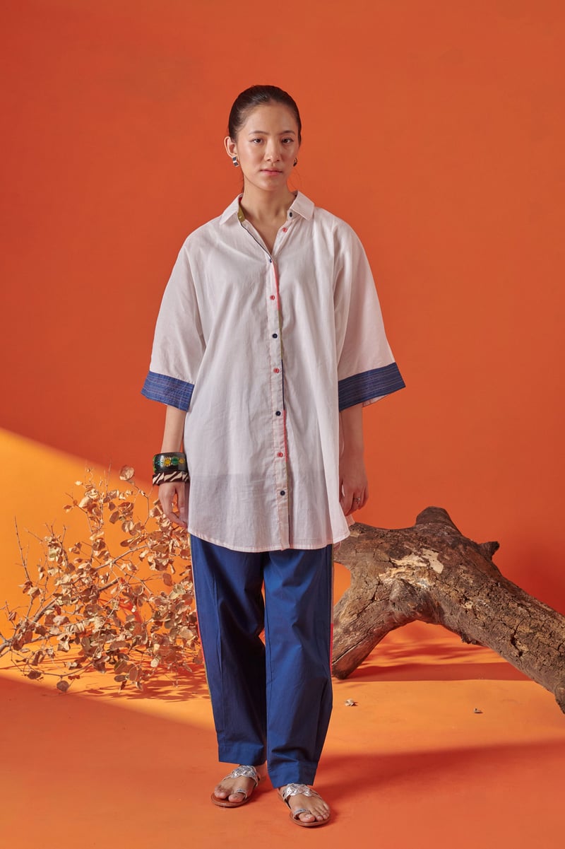 White Longline Drop-Shoulder Cotton Shirt