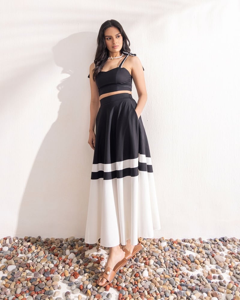 Black and White Crop Top and Maxi Skirt Co-ord Set