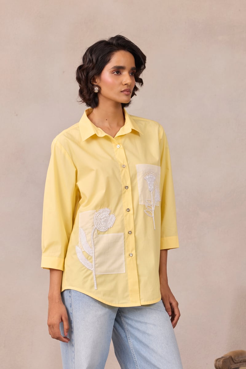 Lemon Sorbet Cotton Poplin Applique Shirt