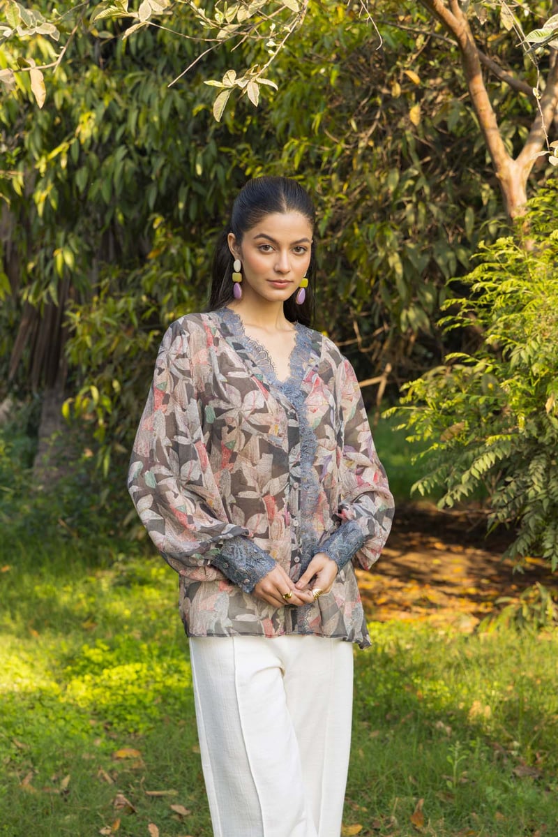 Black Rose Printed Georgette Silk Shirt
