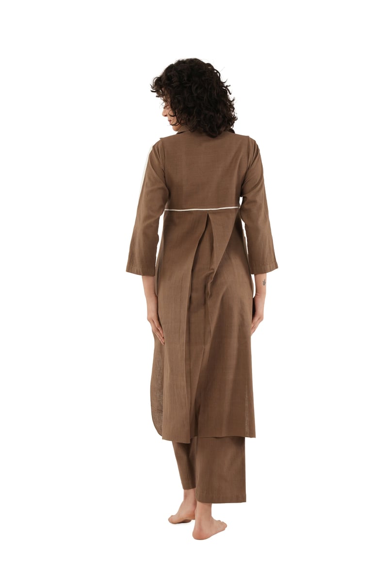 Brown Handwoven Cotton Kurta and Pant Co-ord Set