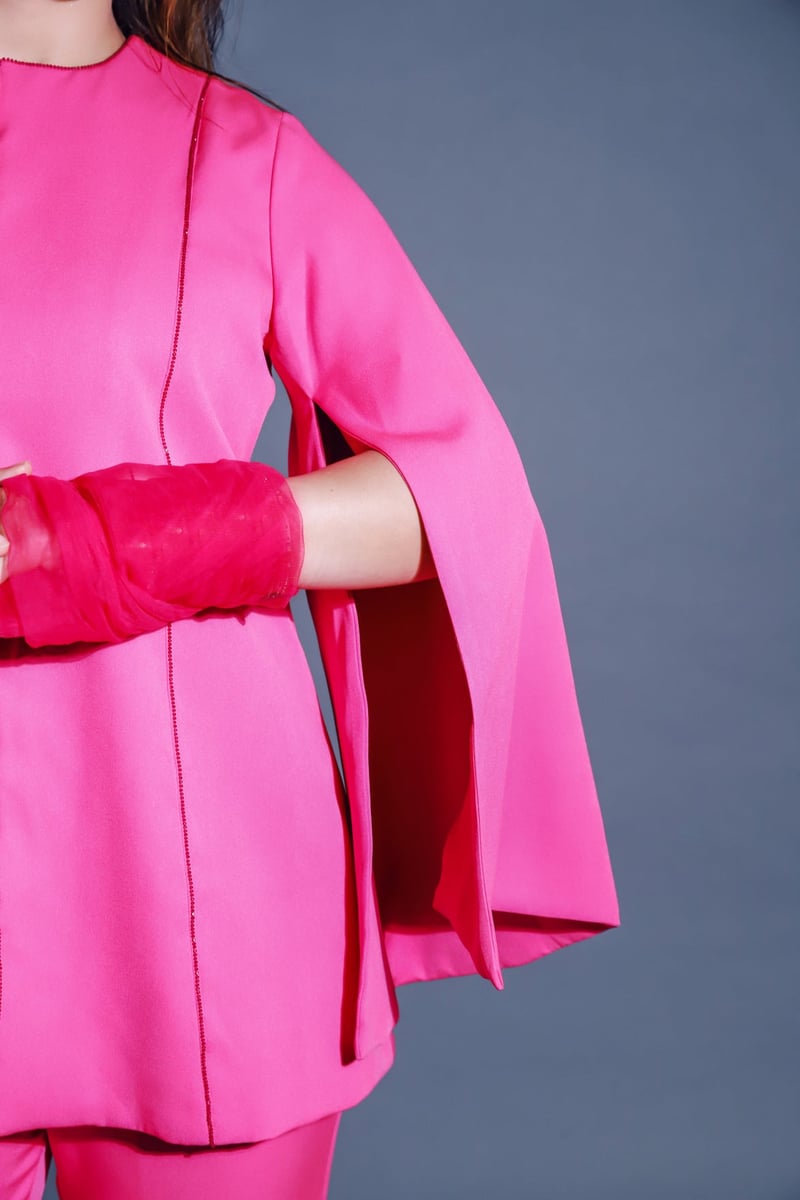 Blush Pink Cape Sleeve Top and Straight Pants Co-ord Set
