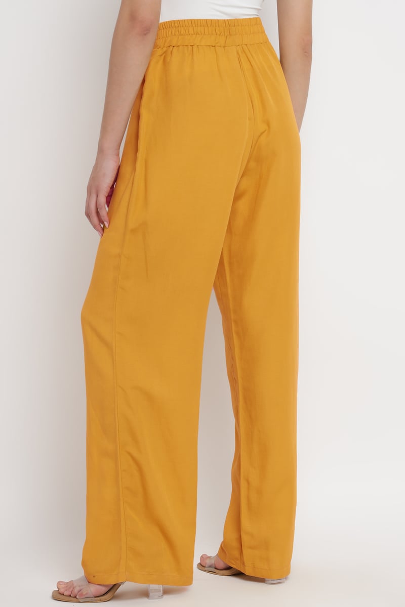 Ochre Wide-Leg Drawstring Waist Trousers