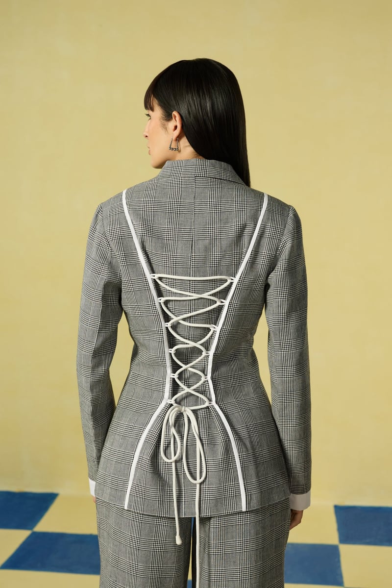 Grey and White Checked 3-Piece Co-ord Set