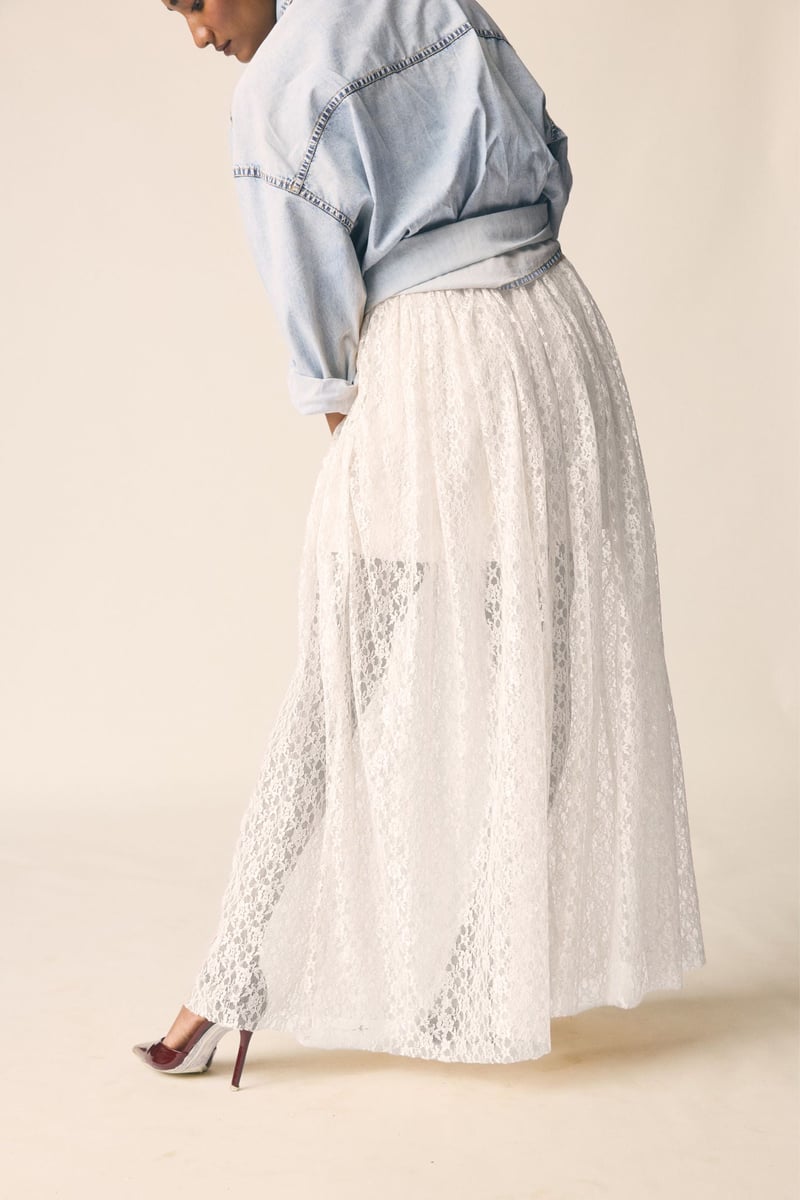 White Lace Maxi Skirt with Built-in Inner Shorts