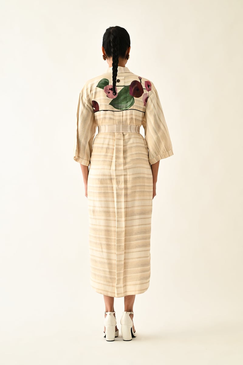 Off White Abstract Print Belted Midi Trench Shirt Dress